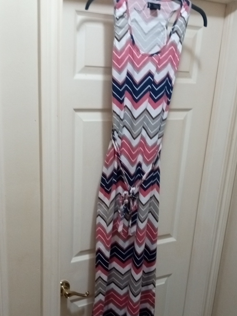 💲1⃣▶>>>>>>Love Pink, Navy & Gray Chevron Maxi Dress